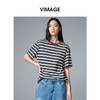 VIMAGE纬漫纪纯棉圆领复古百搭宽松撞色条纹t恤上衣2025夏季新款V2302922 商品缩略图2