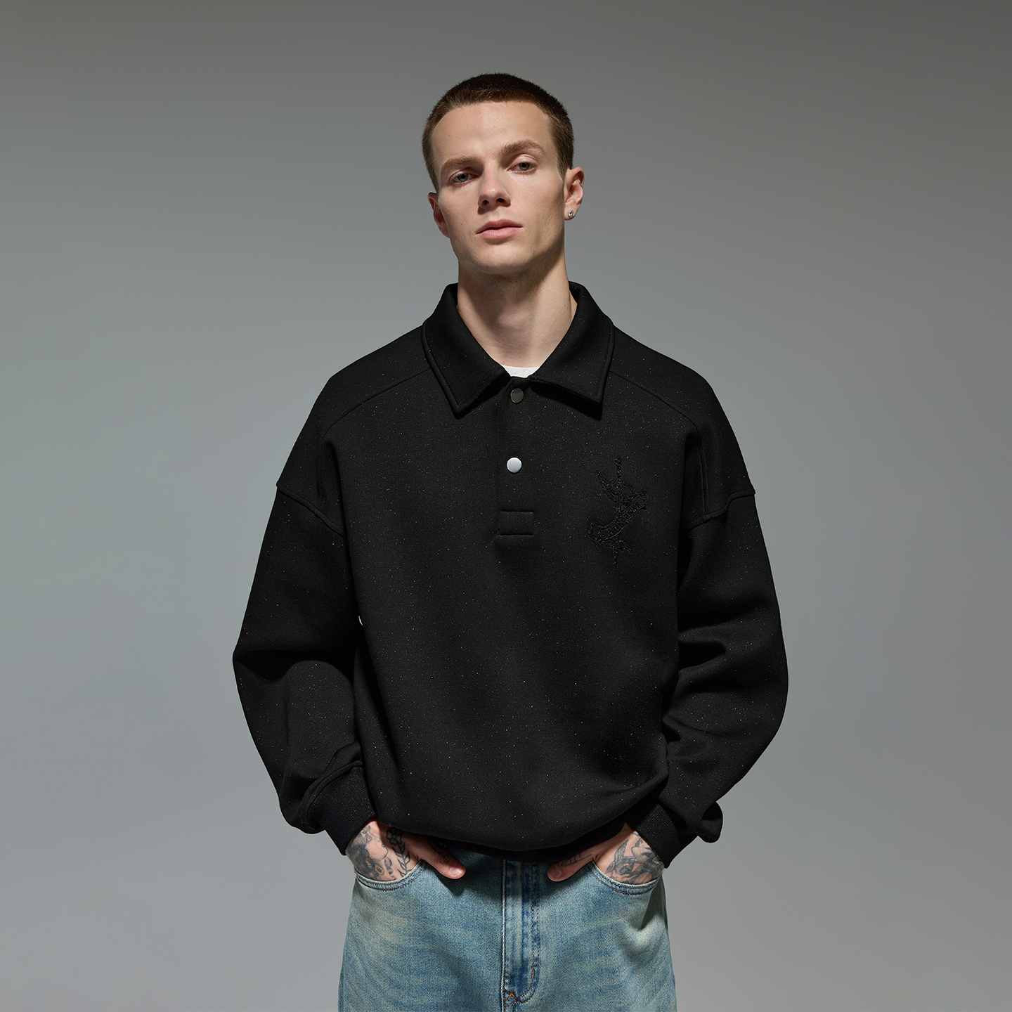 CHINISM赤尘 重磅空气层POLO领卫衣男秋季美式宽松休闲运动上衣