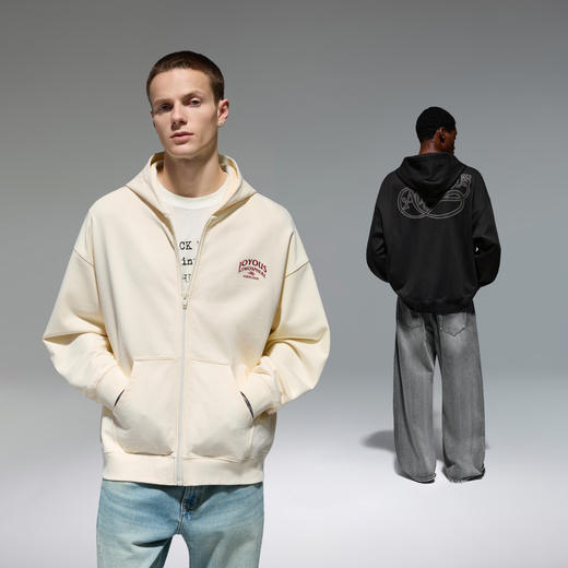 CHINISM赤尘 重磅连帽开衫卫衣男秋季新款美式男士印花拉链帽衫 商品图4