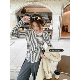 <曾小咸推荐>现货秒杀！微信超特价！韩系简约侧扣设计感条纹针织衫 日常119.99 立减60 秒杀59.99！