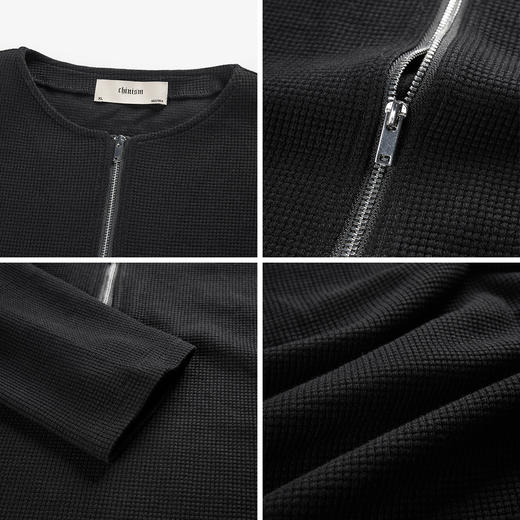 CHINISM赤尘 亨利领长袖灰色美式华夫格t恤男春季男士内搭打底衫 商品图4