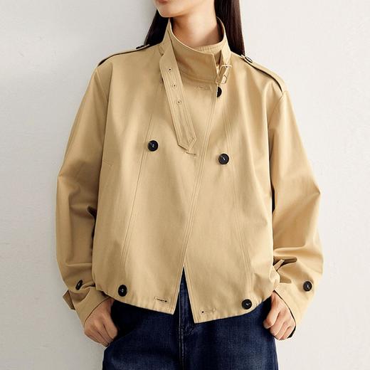 「高货sh」全新升级【铂金会员404/天猫539/差价135】(11202)洛诗琳新款气质双排扣外套2025秋季立领廓形短款风衣外套 商品图1