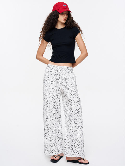 TR她热 随性出街 白色碎花抽绳花边松紧腰百搭阔腿直筒休闲裤 商品图3