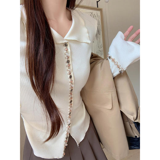 <曾小咸推荐>韩系翻领修身显瘦长袖T恤打底衫 商品图1