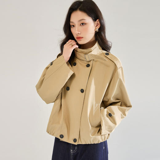 「高货sh」全新升级【铂金会员404/天猫539/差价135】(11202)洛诗琳新款气质双排扣外套2025秋季立领廓形短款风衣外套 商品图4
