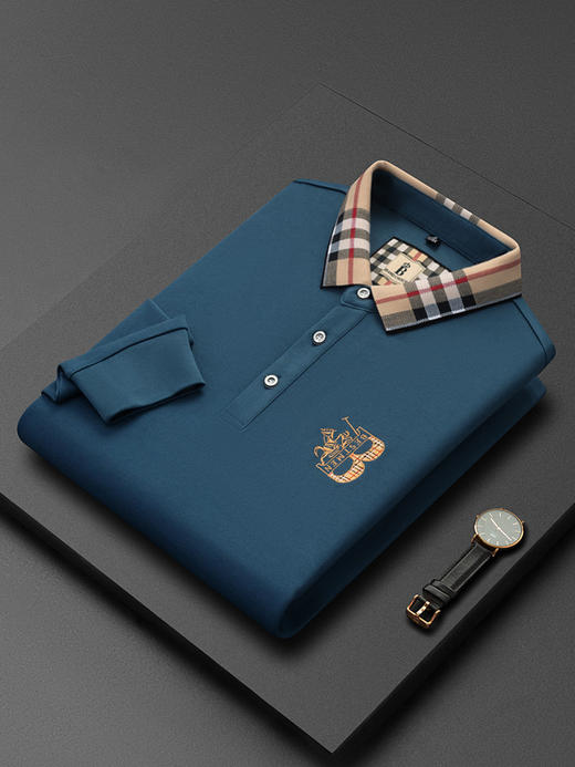 秋季上新！【低调内敛，亲肤舒适！】2025秋冬派森龙中年男士长袖T恤 POLO衫纯色刺绣翻领上衣 爸爸POLO衫-QB 商品图4