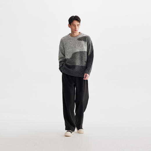 CHINISM赤尘 灰色圆领毛衣男秋冬新款慵懒撞色男士圆领针织衫上衣 商品图3