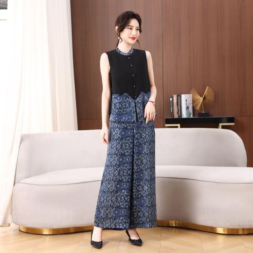 丁摩真丝香云纱花萝上衣新款高端时尚100%桑蚕丝新中式无袖青花瓷T恤AL2A635 商品图1