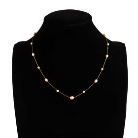 【天然正品】AU750黄金镶天然香槟金色巴洛克海水珍珠项链44CM女士现售价：1880！030825NJM07