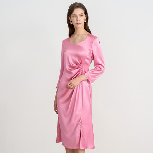 EITIE爱特爱秋季新款气质粉色收腰显瘦连衣裙7907622 商品图3