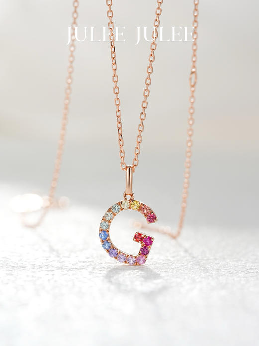 JULEE JULEE茱俪珠宝  18K玫瑰金彩虹蓝宝石字母吊坠 商品图9