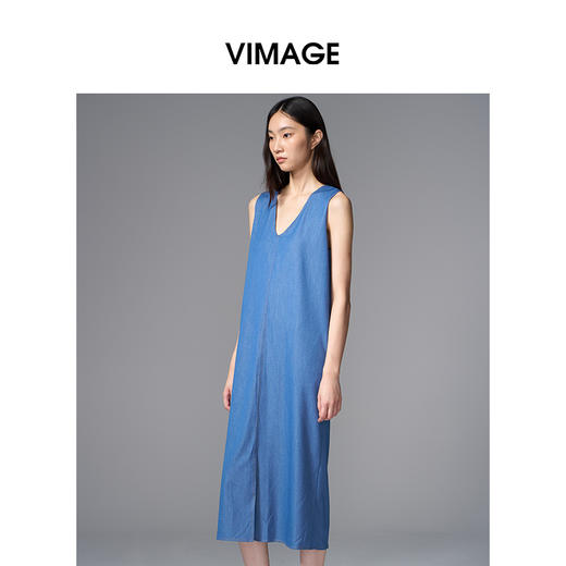 VIMAGE纬漫纪简约直筒宽松圆领休闲遮肉无袖连衣裙2025夏季新款V2307929 商品图1