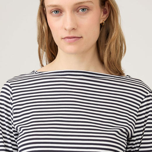 SUNSPEL女士春夏Supima匹马棉船领条纹七分袖T舒适透气简约休闲 商品图4