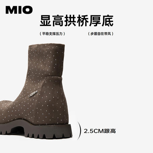 MIO米奥袜靴冬季新款圆头中跟厚底增高百搭弹力靴瘦瘦靴女靴M255652010 商品图4