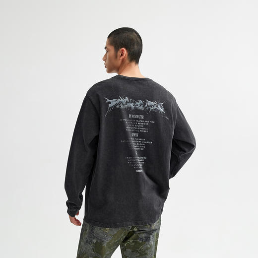 CHINISM赤尘 字母印花纯棉长袖T恤男秋季美式宽松水洗圆领上衣 商品图3