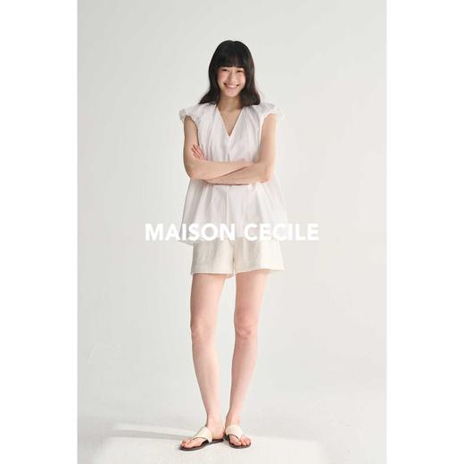 MAISON CECILE三色/宽松V领复古法式压褶设计感飞飞袖上衣 商品图3
