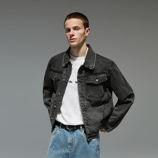 CHINISM折扣季 复古翻领牛仔夹克男秋季新款美式休闲水洗男士外套 商品图0