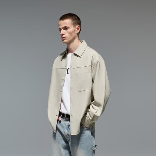 CHINISM赤尘 抗皱免烫白衬衫男2025新款休闲外套男士宽松长袖衬衣 商品图1