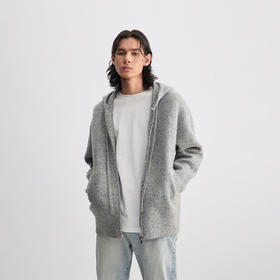 CHINISM赤尘 花纱粗纺纱线连帽开衫男春季宽松拉链毛衣男士外套