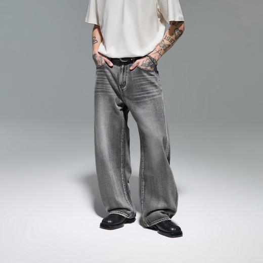 CHINISM赤尘 12盎司微弯刀牛仔裤男2025夏季水洗猫须撞钉男士裤子 商品图0