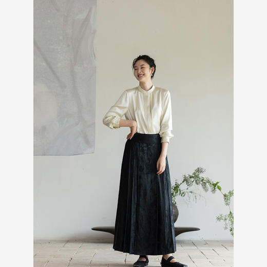 牧衣游原创 重磅22姆米净色真丝衬衫轻薄立领中式风上衣 半嵩秋水 商品图2