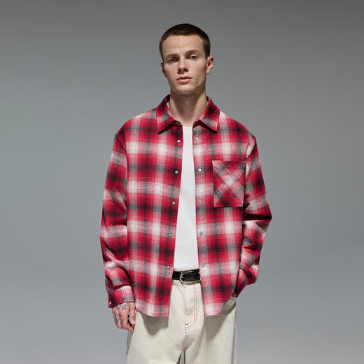 CHINISM赤尘 黄色纯棉长袖格子衬衫男秋季复古休闲男生衬衣外套 商品图0