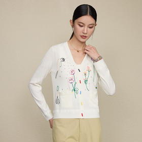 「自」全新升级【铂金会员330/天猫449/差价119】(12406)洛诗琳重工手绣彩绘V领针织开衫2025早秋优雅气质薄款外套女