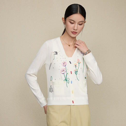 「自」全新升级【铂金会员330/天猫449/差价119】(12406)洛诗琳重工手绣彩绘V领针织开衫2025早秋优雅气质薄款外套女 商品图0