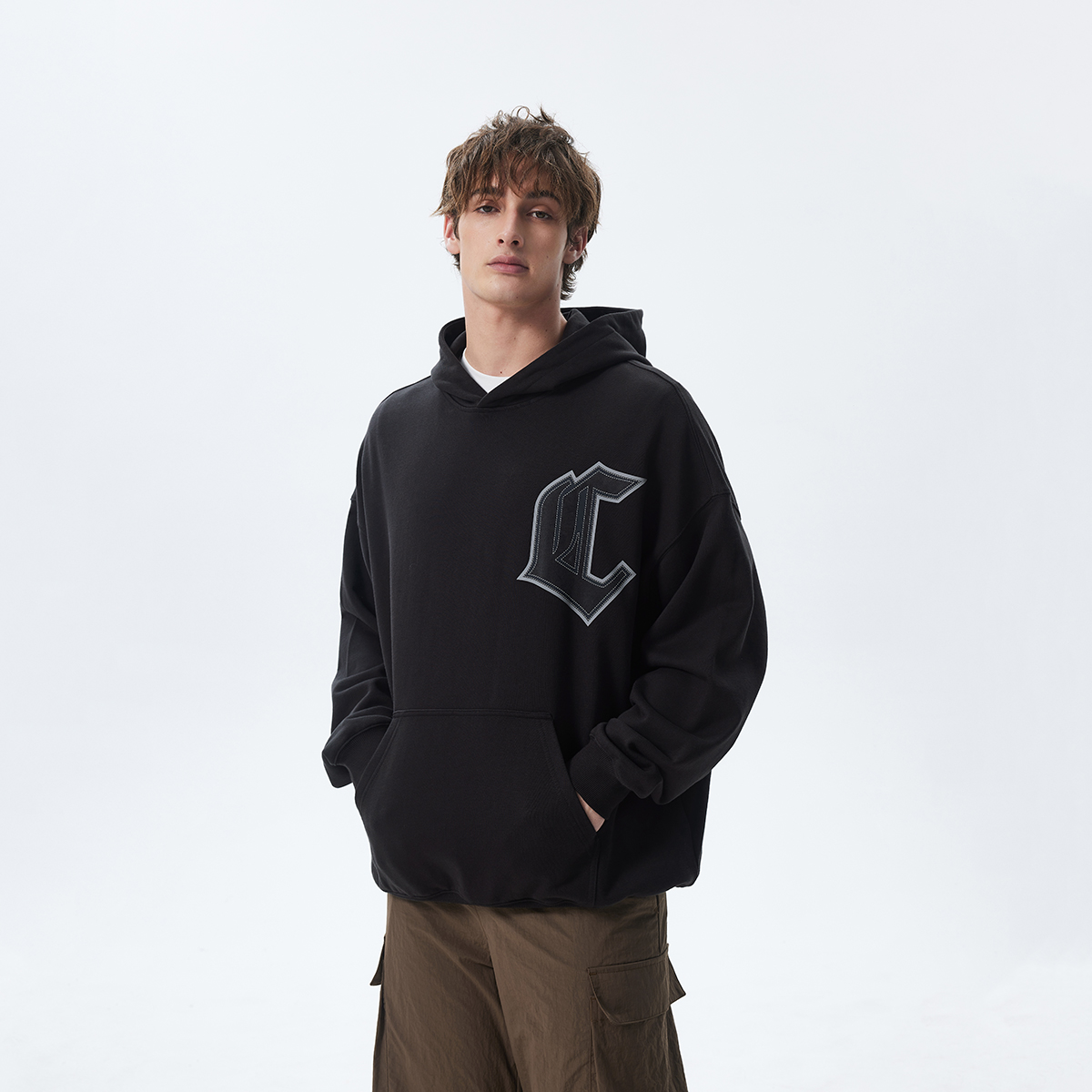 CHINISM赤尘 撞色印花连帽卫衣男冬季新款潮牌纯棉休闲男士帽衫