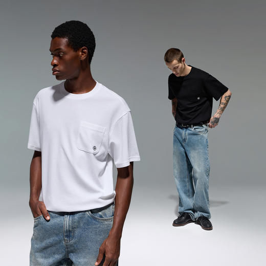 CHINISM赤尘 CH幸运之符刺绣口袋白色短袖T恤男夏季宽松男士半袖 商品图4