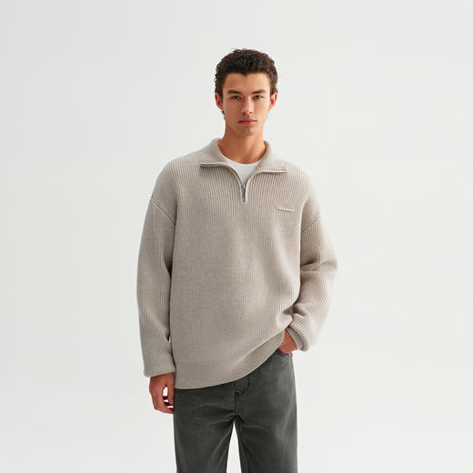 CHINISM赤尘 立领半拉链毛衣男冬季美式加厚毛线衣男士高领针织衫 商品图3