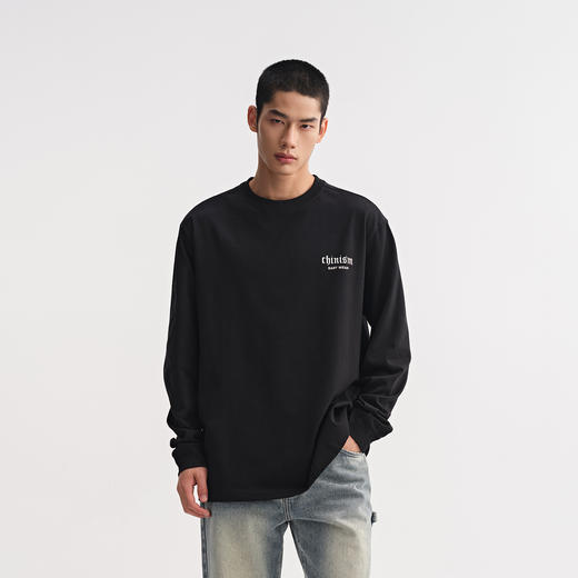 CHINISM赤尘 纯棉logo印花长袖T恤男秋季宽松圆领上衣美式打底衫 商品图3