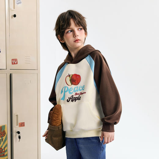 【MQD】小灯塔男大童秋季新品学院风插肩袖卡通撞色连帽卫衣 商品图4