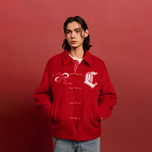 CHINISM赤尘 CH新中式毛呢唐装外套男冬季贴布绣翻领男士潮流夹克 商品图3