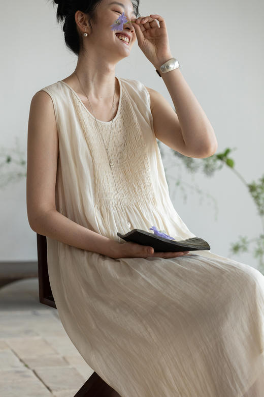 牧衣游原创 净色苎麻连衣裙新款轻薄柔软宽松气质无袖长裙 幽眠 商品图4