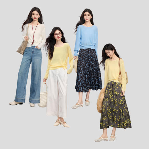 【08/12新品】熙世界亚麻微透圆领针织罩衫女夏秋款气质长袖薄款防晒上衣搭裙子 商品图4