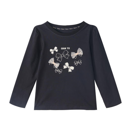 笛莎千与2025秋季新款女童甜美蝴蝶结装饰长袖T恤 商品图4