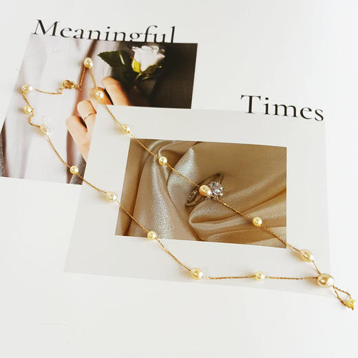 【天然正品】AU750黄金镶天然香槟金色巴洛克海水珍珠项链44CM女士现售价：1880！030825NJM07 商品图2