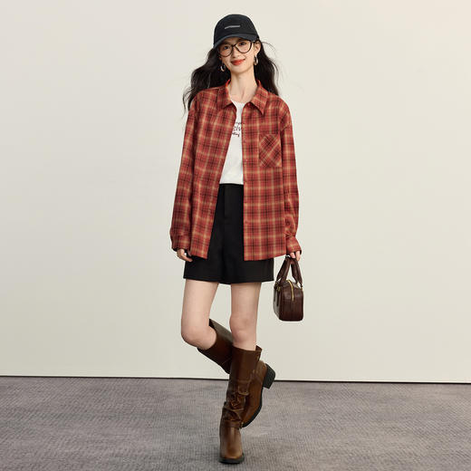 【周末秒杀】熙世界BF风复古格纹衬衫女宽松慵懒百搭时尚休闲衬衣2025秋季新款 商品图4
