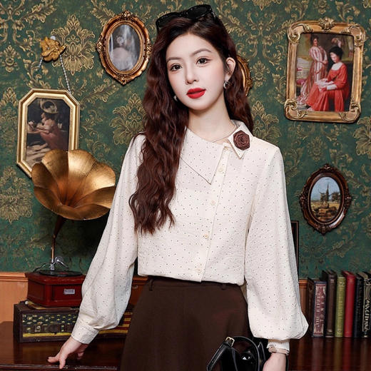 波点女士雪纺衬衫2025年早春秋季新款灯笼袖欧货小衫爆款长袖上衣 商品图1