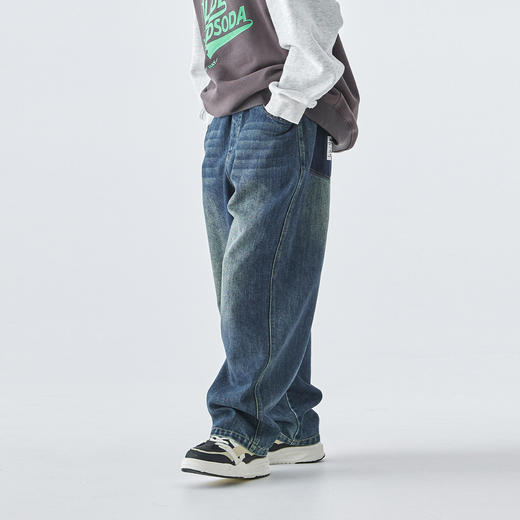 预售3.27发 蓝汽水2025年秋季新款亲子装中大男童假口袋牛仔裤复古直筒阔腿裤 商品图3