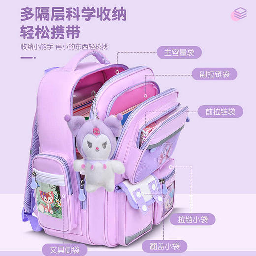 下单即送勋章+卡片！【立体包型，轻感背负！】小学生3-6年级防水书包 酷洛米女生 减负护脊大容量 儿童轻便双肩包-QB 商品图3
