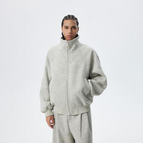 CHINISM折扣季 花灰色精梳花纱纹理立领夹克男冬季休闲简约外套