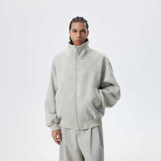 CHINISM折扣季 花灰色精梳花纱纹理立领夹克男冬季休闲简约外套 商品图0