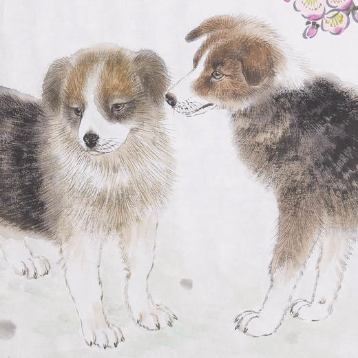 方楚雄《海棠花与小狗》国画原作69CM*69CM斗方宣纸收藏级艺术臻品 商品图4