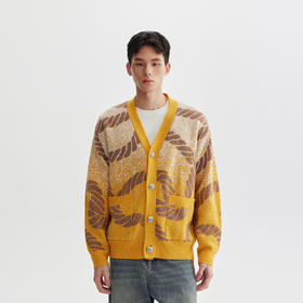 CHINISM折扣季 提花V领开衫毛衣男秋季宽松慵懒男士休闲羊毛衫