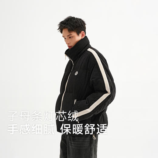 CHINISM赤尘 灯芯绒撞色连帽可拆卸羽绒服男冬季加厚黑色保暖外套 商品图2