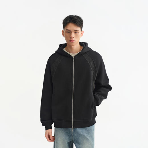 CHINISM赤尘 重磅空气层连帽开衫卫衣男2025秋季简约男士拉链外套 商品图2