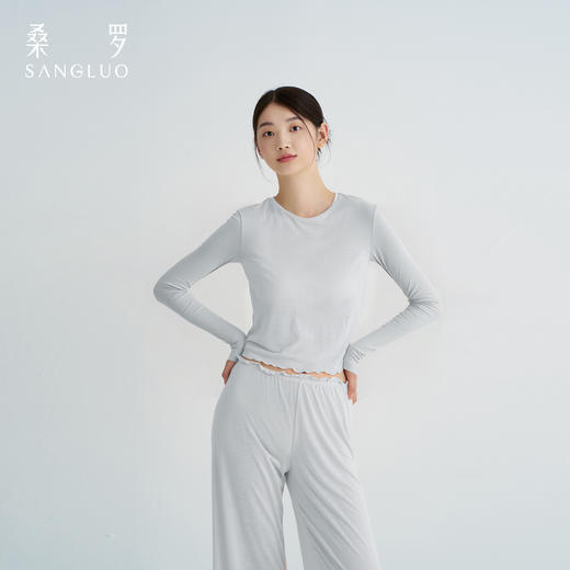 桑罗纯色长袖打底套装裸感修身贴肤睡衣女家居服可外穿免穿文胸 商品图4