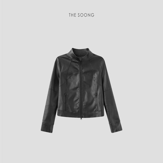 THESOONG"松弛兼容"纯羊皮垂顺廓形哑光面立领皮衣HWPY7530 商品图5